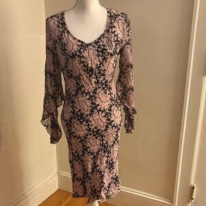 Elegant Pink and Black Floral Vintage Dress